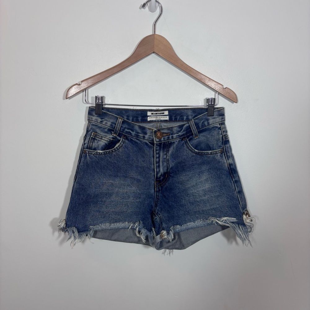One X One Teaspoon Denim Cutoff Hawks Shorts Size 26 Distressed Raw Hem Relaxed